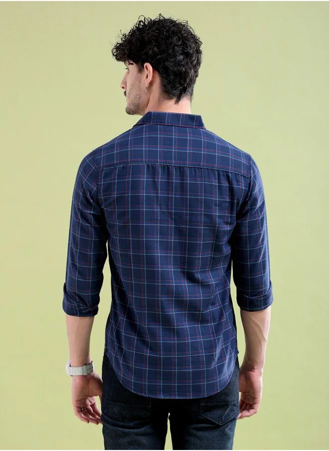 The Indian Garage Co Men Slim Fit Checkered Full Sleeves Spread Collar Casual Shirt