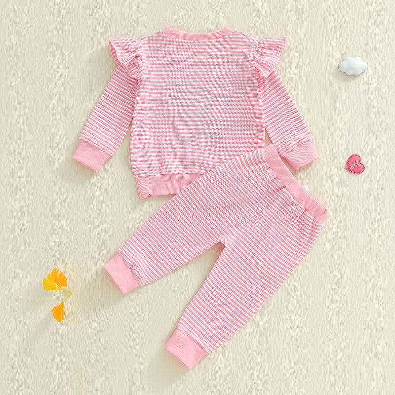 LAGKIYOJ Winter Baby Girl Clothes Elephant Embroidery Sweatshirt Pullover + Elastic Waist Stripe Pants Infant Clothes Girl (Pink Elephant, 12-18 Months) - Image 4