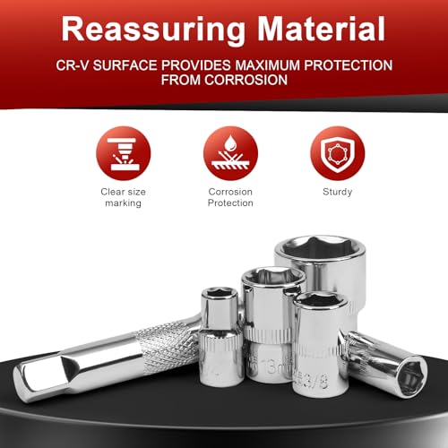 Egofine 34 Pieces 3/8 inch Drive Socket Ratchet Wrench Set, with Socket Set Metric/SAE and Extension Bar for Auto Repairing and Household, with Storage Case - Image 3