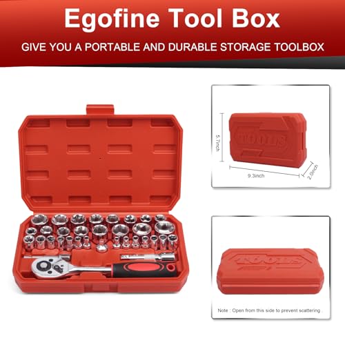 Egofine 34 Pieces 3/8 inch Drive Socket Ratchet Wrench Set, with Socket Set Metric/SAE and Extension Bar for Auto Repairing and Household, with Storage Case - Image 5