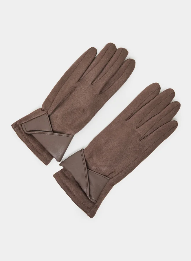 Styli Styli Brown Folded Cuff Detail Gloves