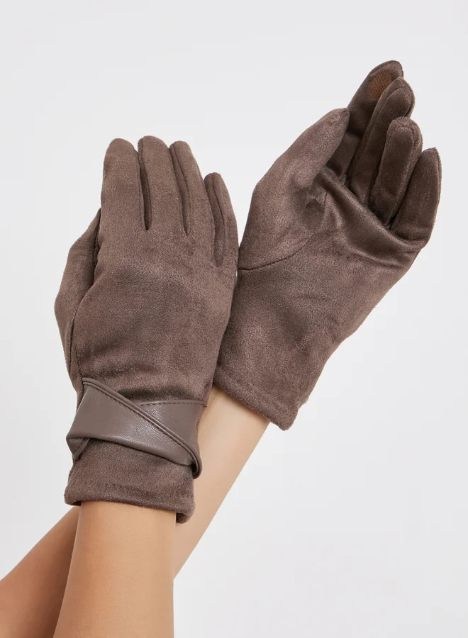 Styli Styli Brown Folded Cuff Detail Gloves