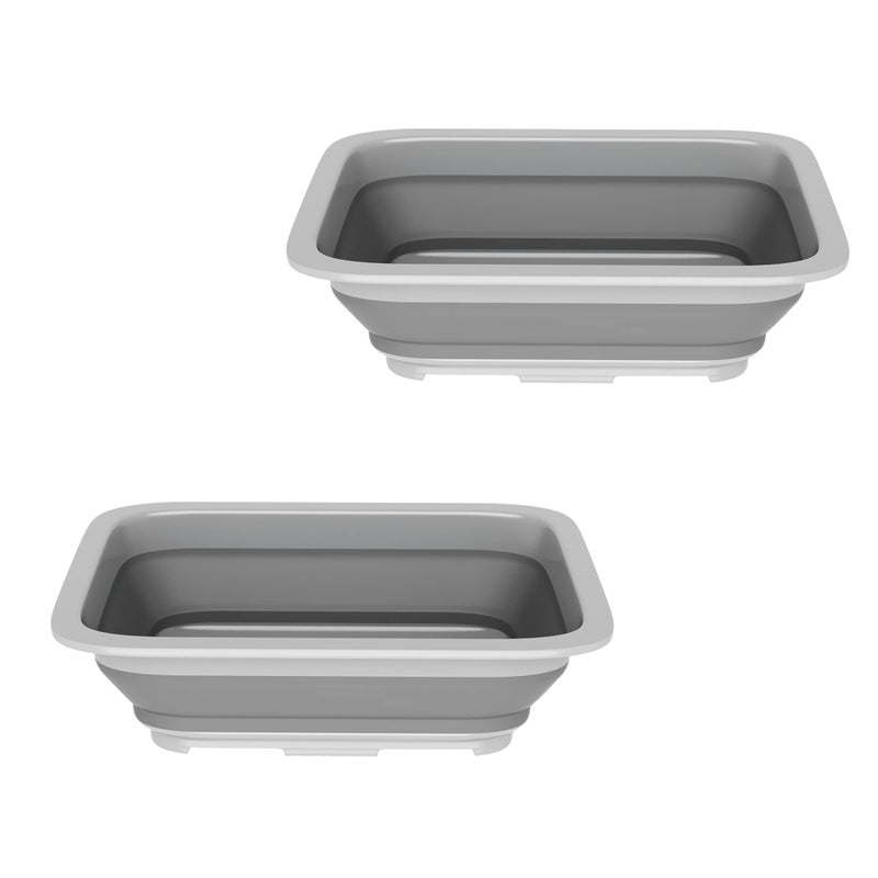 Wakeman Set of 2 Multipurpose Wash Bins  10Liter Basins for Camping Parties or Cleaning  Collapsible Bucket Set by Wakeman Gray 