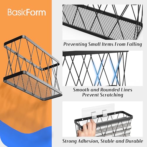 BasicForm 4 Pack Metal Kitchen Inside Cabinet Door Organizer, Adhesive Lid Organizers Cabinet Door Storage for Tupperware Lid, Storage Holder Basket for Kitchen Wall Mounted (Black) - Image 4