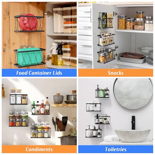BasicForm 4 Pack Metal Kitchen Inside Cabinet Door Organizer, Adhesive Lid Organizers Cabinet Door Storage for Tupperware Lid, Storage Holder Basket for Kitchen Wall Mounted (Black) - Image 5