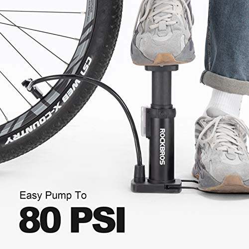 ROCKBROS Bike & Car Foot Pump | Portable Inflator for All Vehicles | Presta & Schrader Valve Compatible | Quick & Effortless Tire Pumping | Versatile & Reliable | Sleek Black Design - Image 2