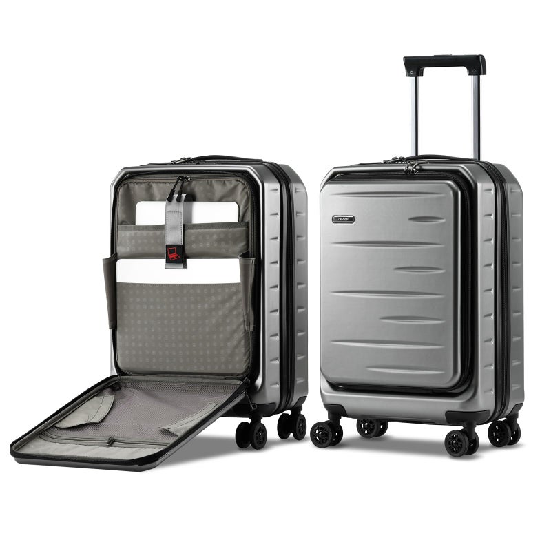 CENSIEN Carry On Luggage 22Ã—14Ã—9 Airline Approved, 20 Inch Lightweight ABS+PC Hard Shell Suitcases with Front Pocket, Spinner Wheels, TSA Lock (Dark Gray, 1PC) - Image 1