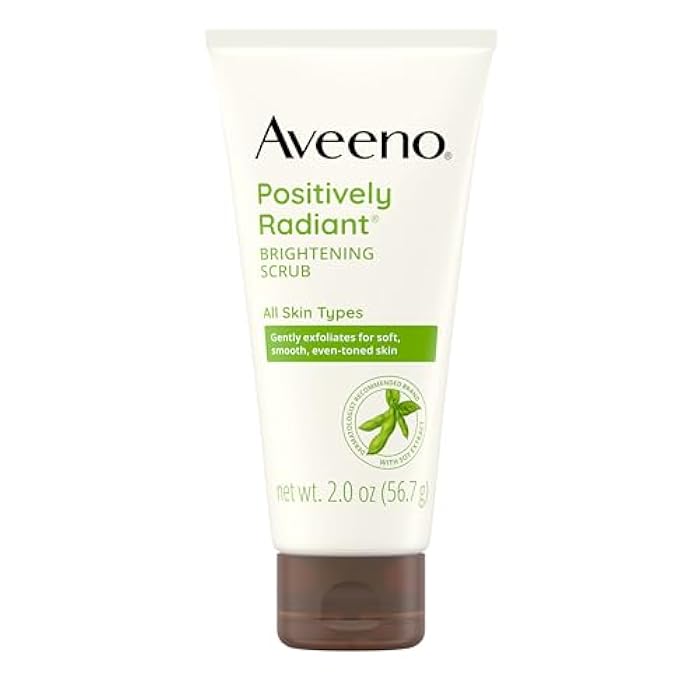 Aveeno Positively Radiant Skin Brightening Exfoliating Daily Facial Scrub, Moisture-Rich Soy Extract, helps improve skin tone & texture, Oil-& Soap-Free, Hypoallergenic, Travel Size, 2 oz - Image 1