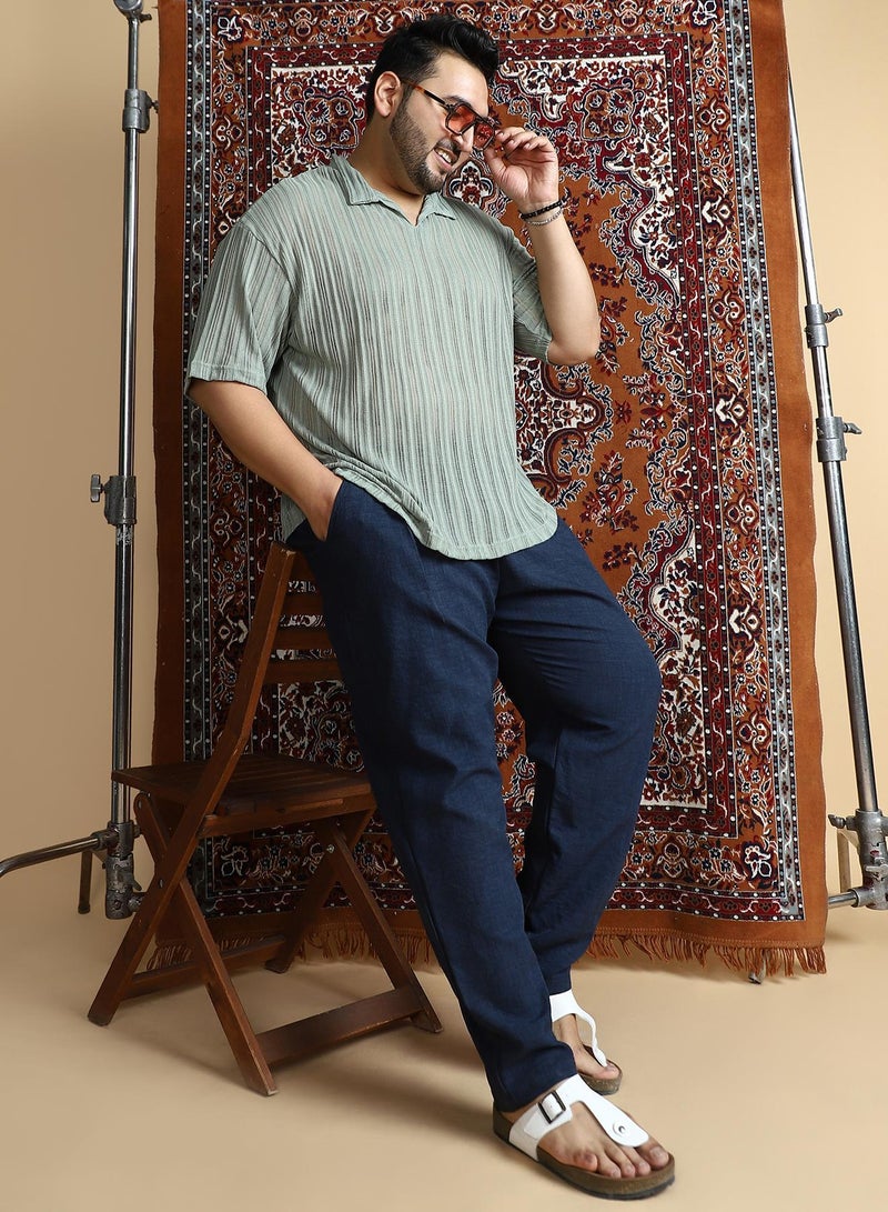Instafab Plus Men's Sage Green Duo-Striped Relaxed Polo T-Shirt - Image 1