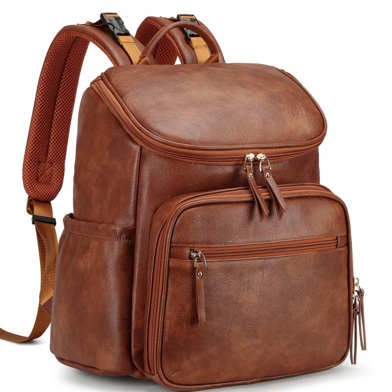 LORADI Lightweight Diaper Bag Backpack with Stroller Clips, Insulated Pockets, Baby Shower Essentials (Classic, Brown) - Image 1