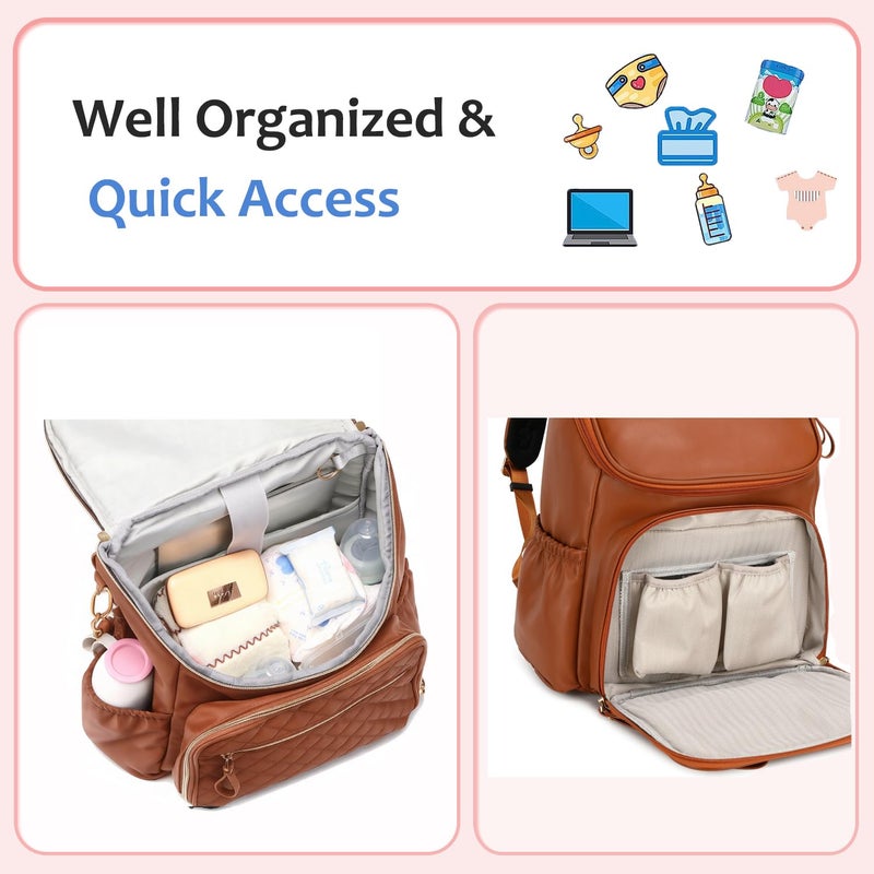 LORADI Lightweight Diaper Bag Backpack with Stroller Clips, Insulated Pockets, Baby Shower Essentials (Classic, Brown) - Image 3