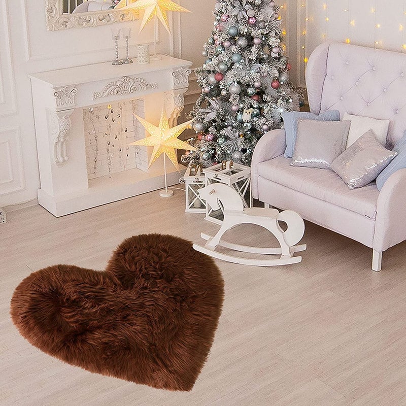 TORIOX Modern Traditional Carpet Living HeartShape Mat Carpet Shaped Cover Home Rug Plush Beige Fluffy Bedroom Soft Non Slip Room Heart Floor for for Sofa Living Room Bedroom Home 40 x 50cm Brown - Image 4