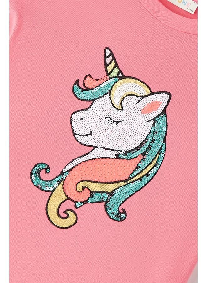 جون تيشيرت بناتي يونيكورن سيكوينز وردي - Image 3