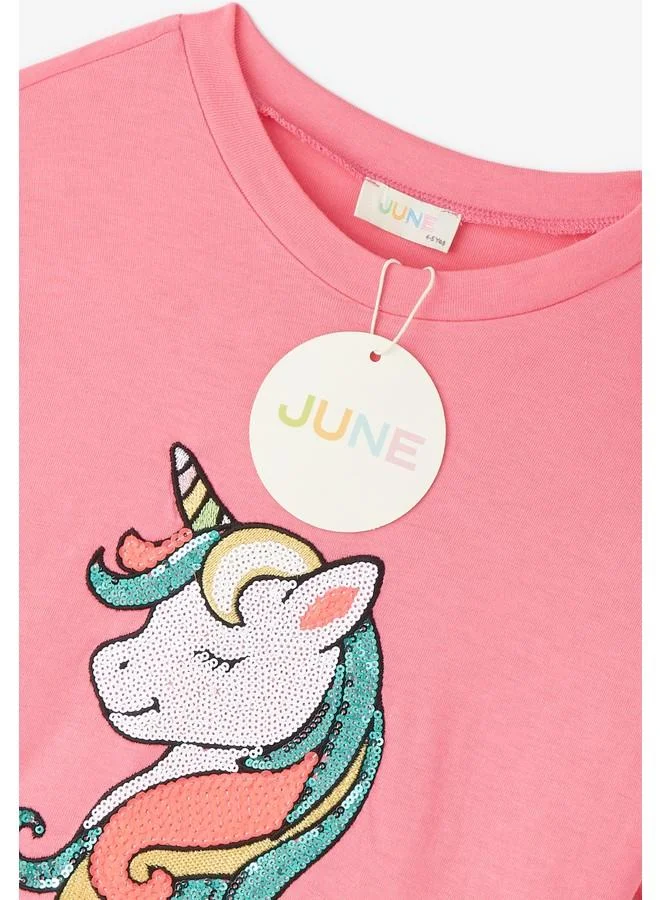 JUNE June Girl Spinning Unicorn Sequined Tshirt Pink