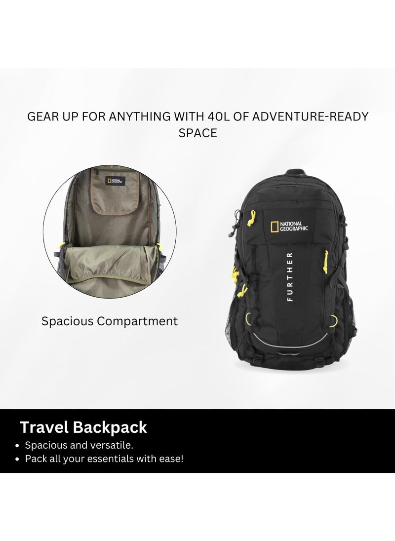 NATIONAL GEOGRAPHIC National Geographic Destination 40L Backpack Black, Durable Water Resistant Polyester Secure RFID Pocket Lightweight Bag With Raincover, 2 Side Waist Belt Protection For Men Women Trekking Hiking Camping Outdoor Travel  - Image 3