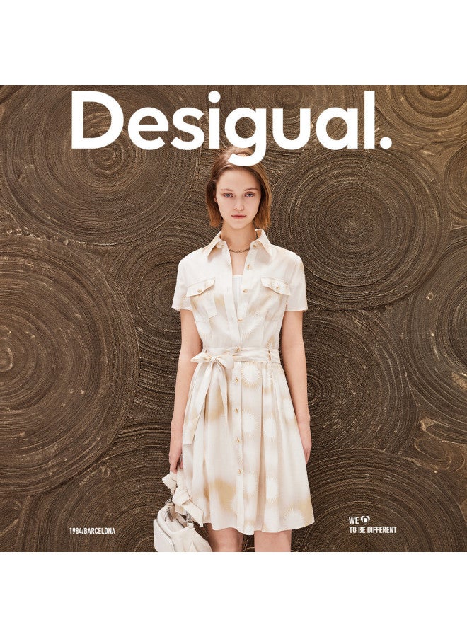 DESIGUAL tie-waist A-line Printed Collared Short-sleeve Shirt Dress - Image 2