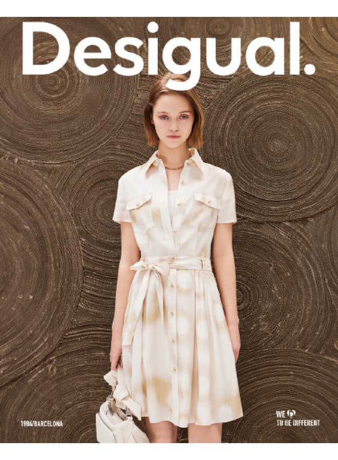 DESIGUAL tie-waist A-line Printed Collared Short-sleeve Shirt Dress - Image 1