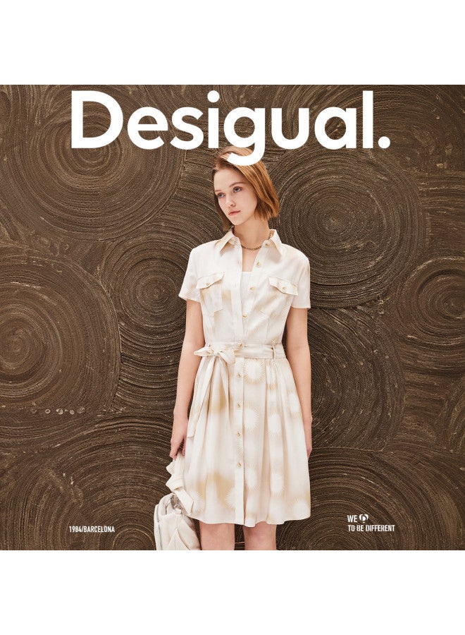 DESIGUAL tie-waist A-line Printed Collared Short-sleeve Shirt Dress - Image 4