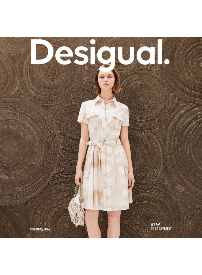 DESIGUAL tie-waist A-line Printed Collared Short-sleeve Shirt Dress - Image 5