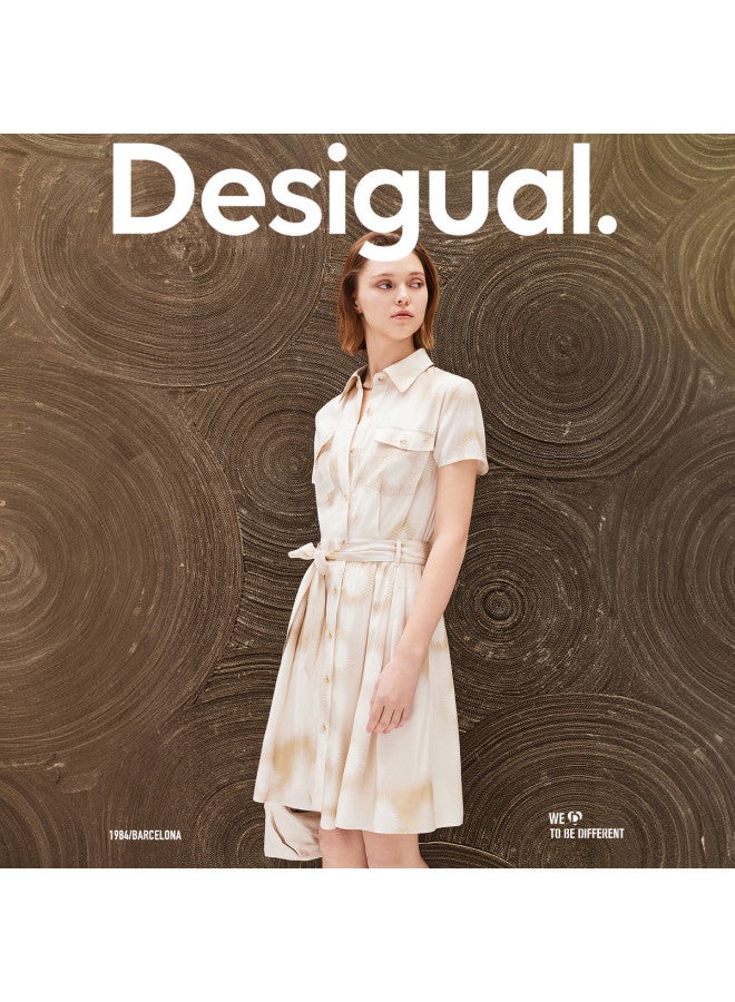 DESIGUAL tie-waist A-line Printed Collared Short-sleeve Shirt Dress - Image 3