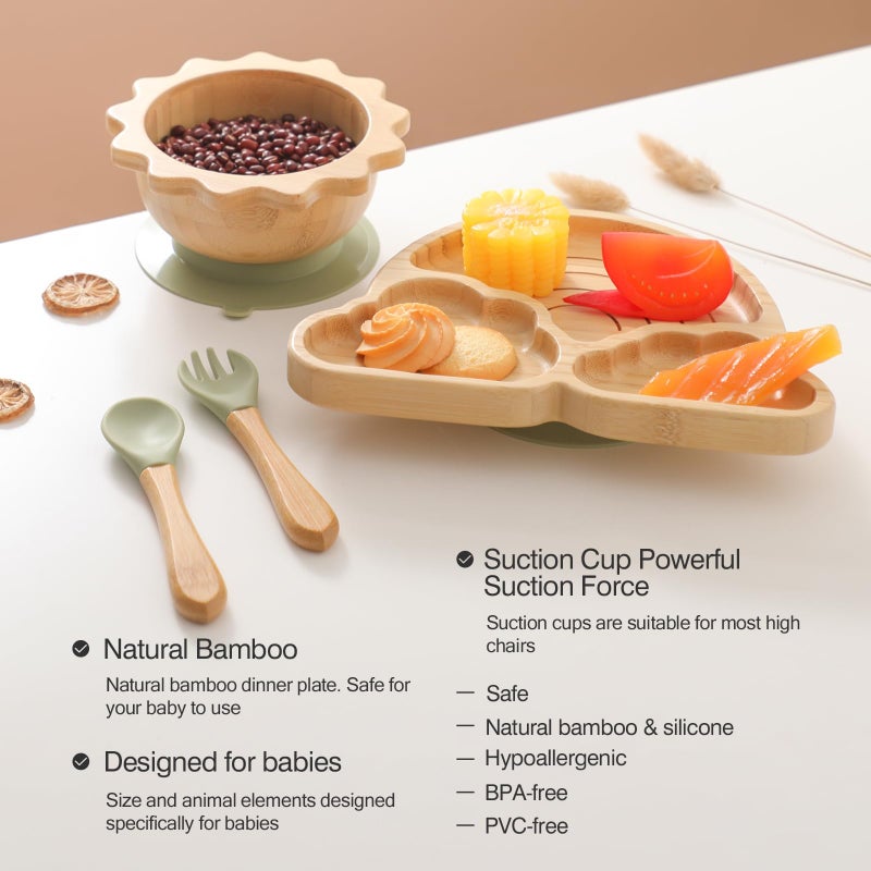 let's make Bamboo Suction Plates Bowls Set for Baby Toddler Divided Platter Food bowl with Silicone Fork & Spoon All-Natural Baby Feeding Set for Baby-Led Weaning, Non-Slip Design - Image 4