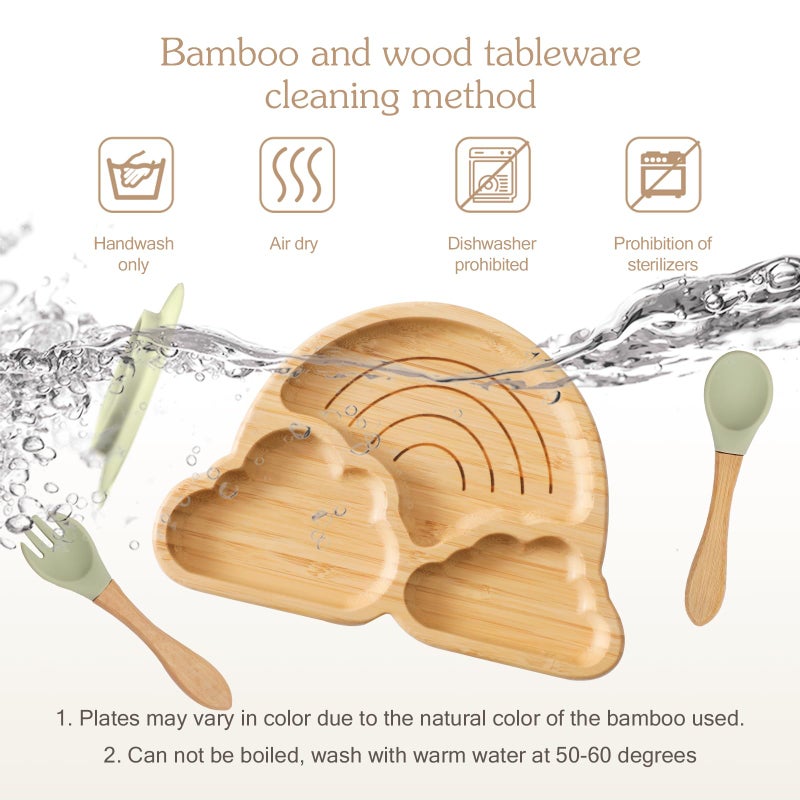 let's make Bamboo Suction Plates Bowls Set for Baby Toddler Divided Platter Food bowl with Silicone Fork & Spoon All-Natural Baby Feeding Set for Baby-Led Weaning, Non-Slip Design - Image 5