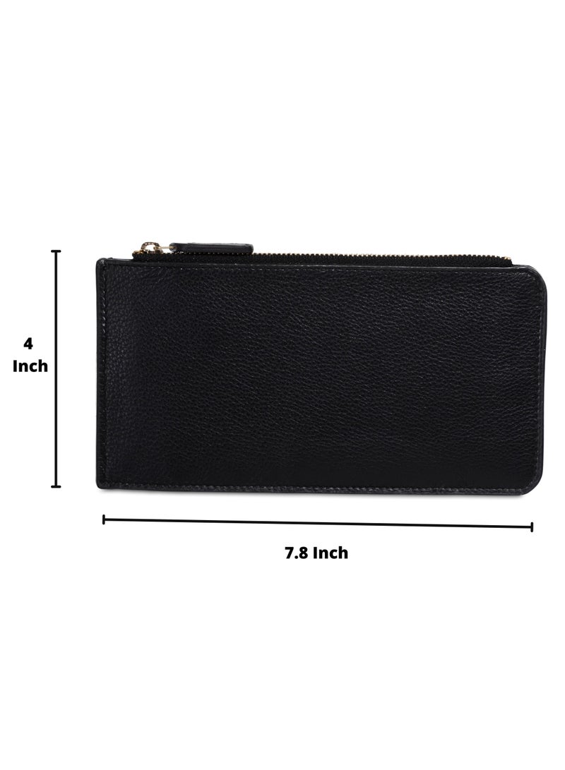 SKENZBI Women's Wallet  RFID Blocking Leather Multi Card Organizer with Zipper Pocket Black - Image 5