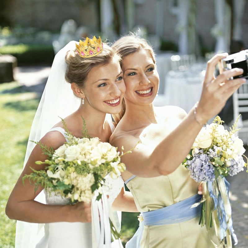 CAVETEE Crown Cake Topperï¼ŒGold Mini Baby Crown Crystal Princess Tiara Rhinestone Crown Cake Decoration for Wedding Birthday Party - Image 3