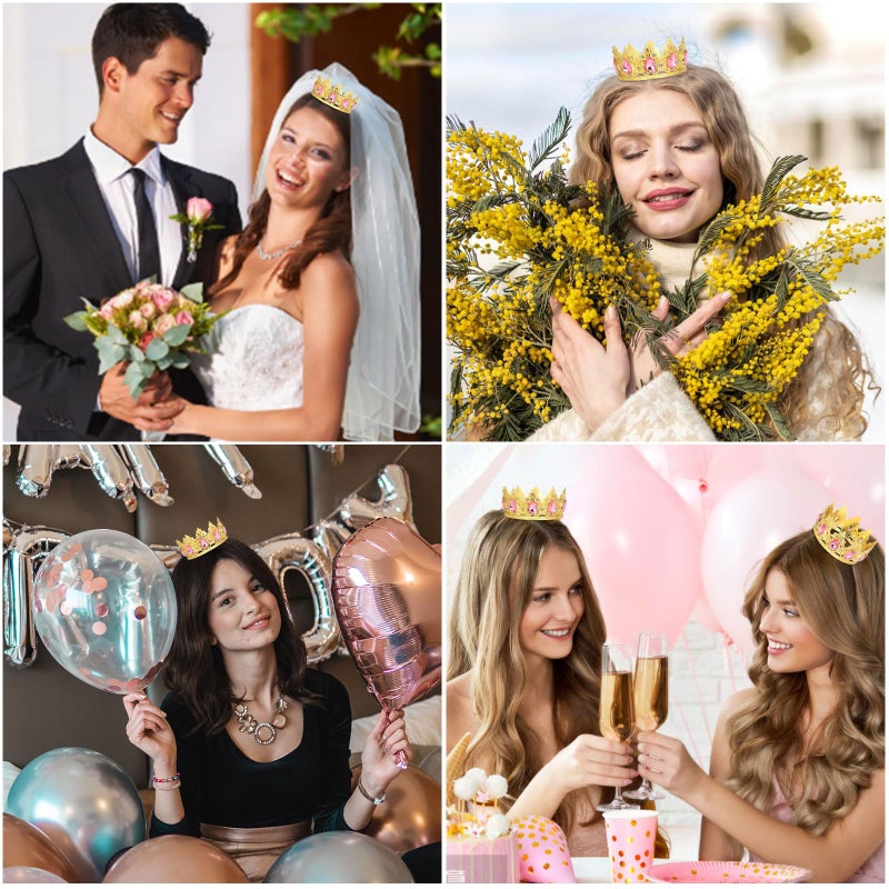 CAVETEE Crown Cake Topperï¼ŒGold Mini Baby Crown Crystal Princess Tiara Rhinestone Crown Cake Decoration for Wedding Birthday Party - Image 4