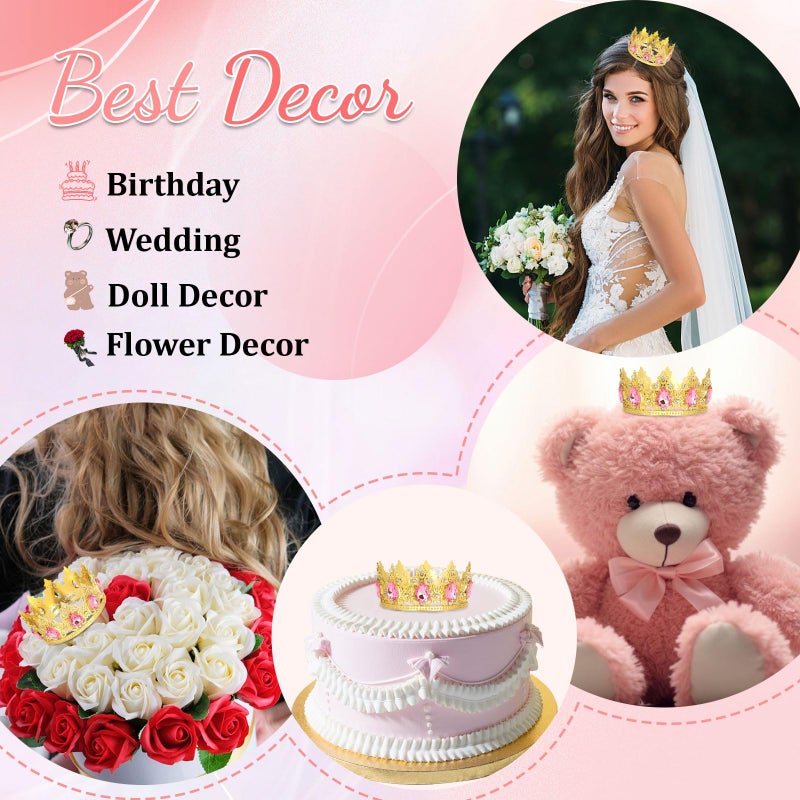 CAVETEE Crown Cake Topperï¼ŒGold Mini Baby Crown Crystal Princess Tiara Rhinestone Crown Cake Decoration for Wedding Birthday Party - Image 5