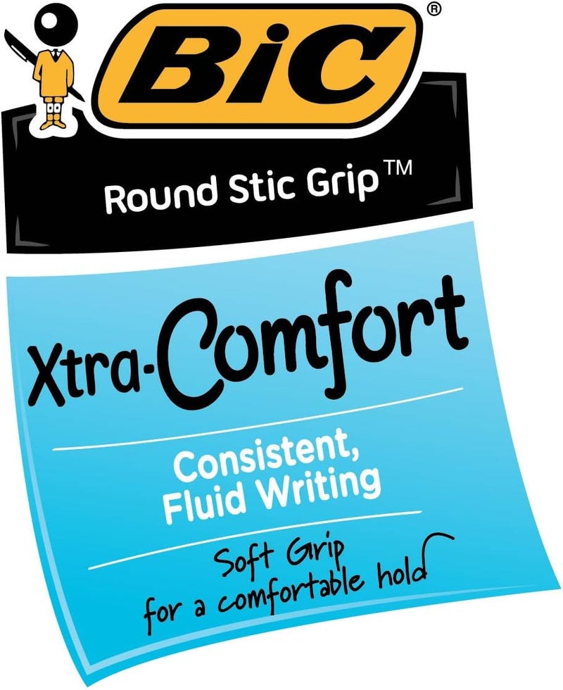 BIC Round Stic Grip Xtra Comfort Ballpoint Pen, Medium Point (1.2mm), Blue, 12-Count - Image 3