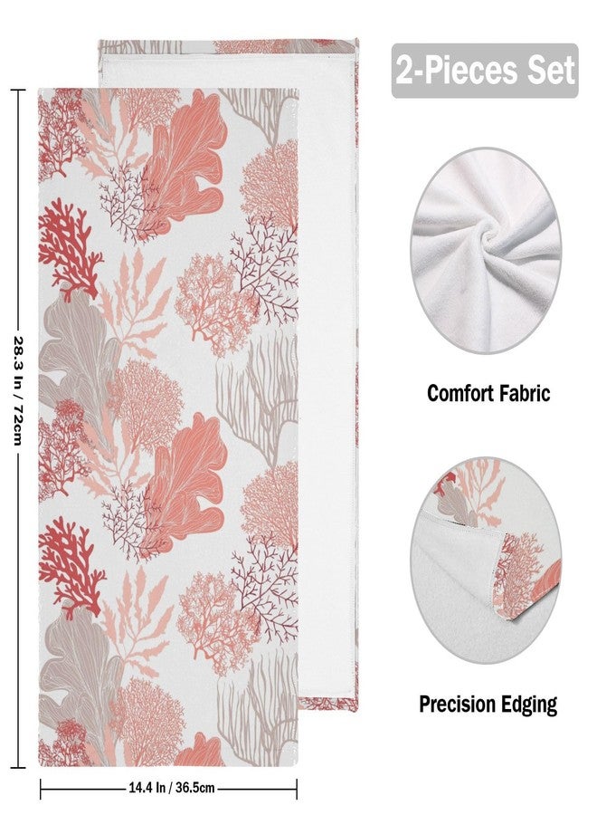 KENADVI Tropical Orange Coral Hand Towels for Bathroom Set of 2 Sea Ocean Nautical Seaweed Dish Towels for Kitchen 14"x28" Soft Absorbent Beach Decorative Bathroom Towels for Bath,Fingertip,Face,Spa - Image 2