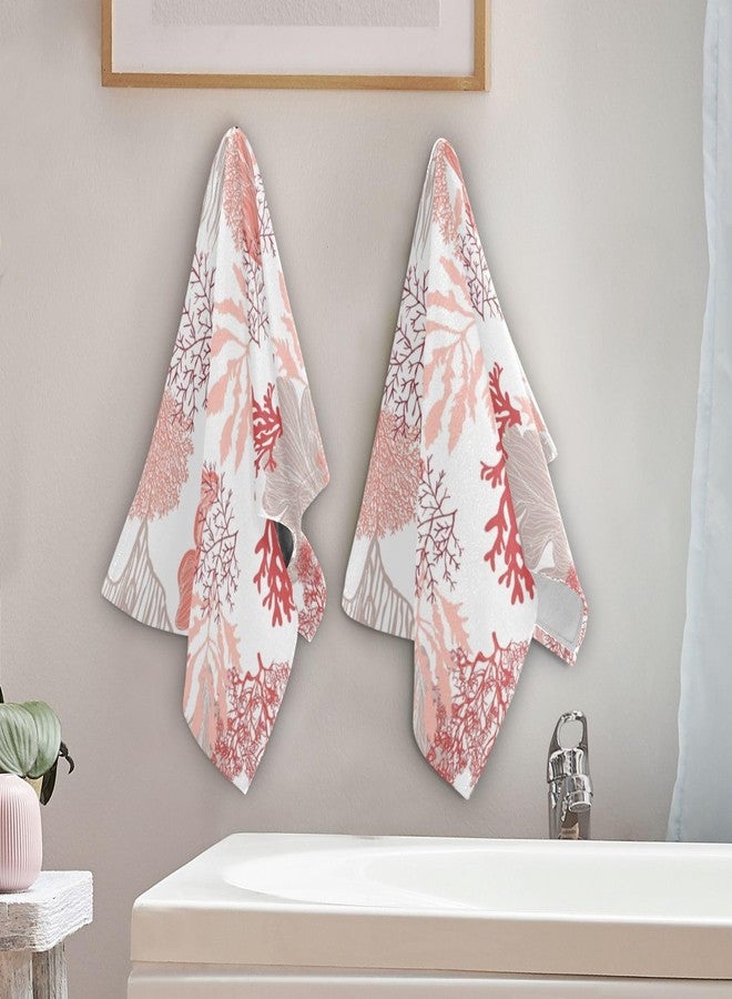 KENADVI Tropical Orange Coral Hand Towels for Bathroom Set of 2 Sea Ocean Nautical Seaweed Dish Towels for Kitchen 14"x28" Soft Absorbent Beach Decorative Bathroom Towels for Bath,Fingertip,Face,Spa - Image 3