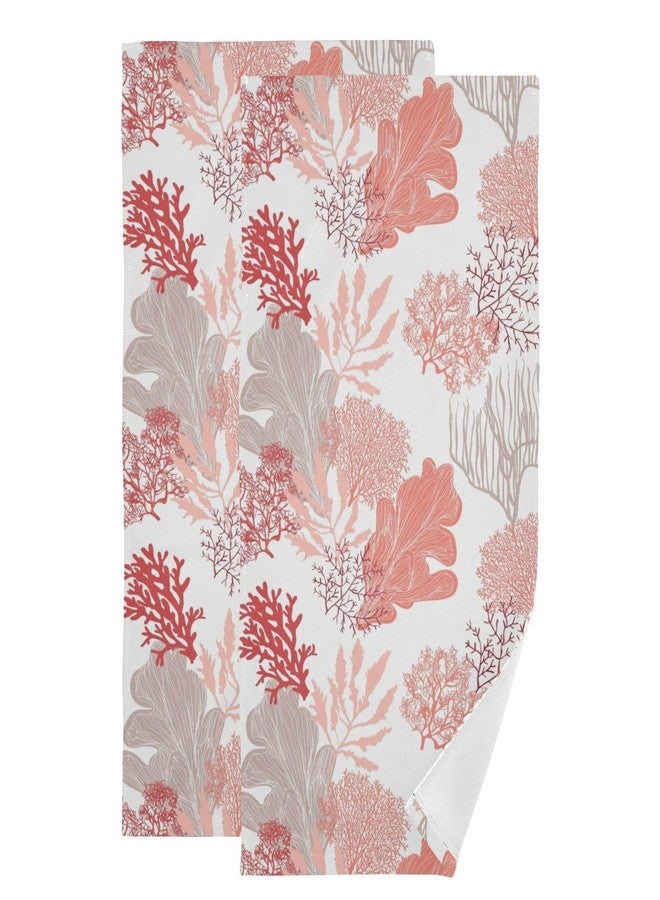 KENADVI Tropical Orange Coral Hand Towels for Bathroom Set of 2 Sea Ocean Nautical Seaweed Dish Towels for Kitchen 14"x28" Soft Absorbent Beach Decorative Bathroom Towels for Bath,Fingertip,Face,Spa - Image 1