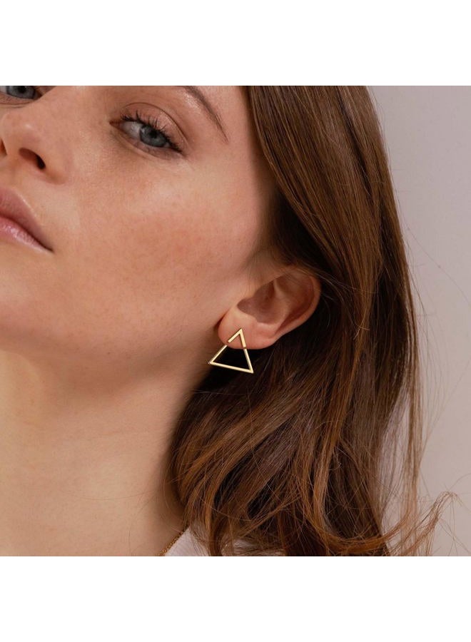 LOYATA Open Triangle Geometric Earring, 14K Gold Plated Unique Piercing Stud Earring Ear Jacket Dangle Earrings for Women - Image 2