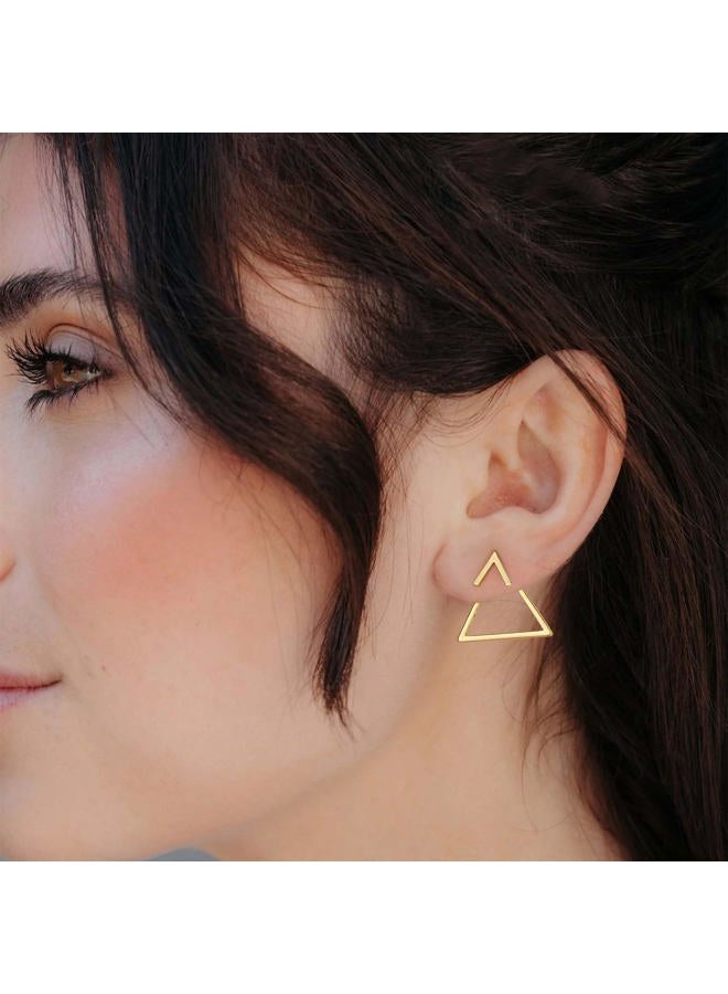 LOYATA Open Triangle Geometric Earring, 14K Gold Plated Unique Piercing Stud Earring Ear Jacket Dangle Earrings for Women - Image 4
