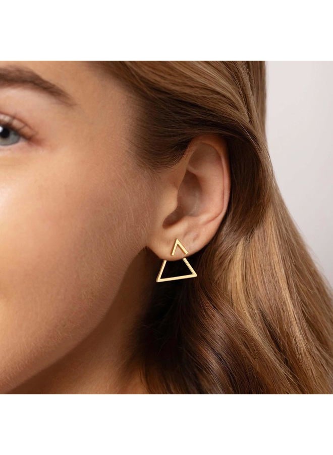 LOYATA Open Triangle Geometric Earring, 14K Gold Plated Unique Piercing Stud Earring Ear Jacket Dangle Earrings for Women - Image 3