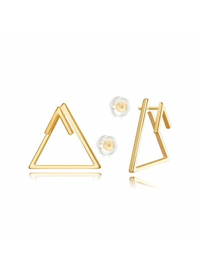 LOYATA Open Triangle Geometric Earring, 14K Gold Plated Unique Piercing Stud Earring Ear Jacket Dangle Earrings for Women - Image 1