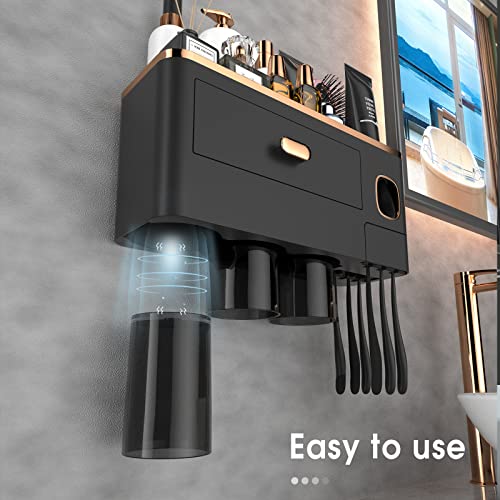 iHave Toothbrush Holders for Bathrooms - Upgrade Wall Mounted Toothbrush Holder with Toothpaste Dispenser - 3 Cups, Large Capacity Tray - Bathroom Accessories & Bathroom Storage - Image 3