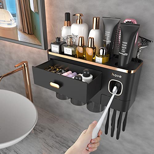 iHave Toothbrush Holders for Bathrooms - Upgrade Wall Mounted Toothbrush Holder with Toothpaste Dispenser - 3 Cups, Large Capacity Tray - Bathroom Accessories & Bathroom Storage - Image 1