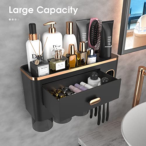 iHave Toothbrush Holders for Bathrooms - Upgrade Wall Mounted Toothbrush Holder with Toothpaste Dispenser - 3 Cups, Large Capacity Tray - Bathroom Accessories & Bathroom Storage - Image 2