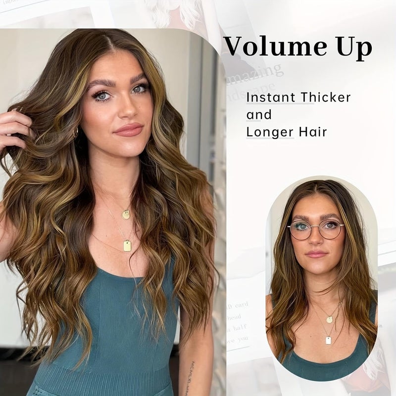 CHRONEX Curly Highlight Synthetic Hair Extensions in 24 inch 5Clips Head in 1 Piece For women - Image 2