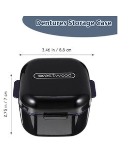 WESTWOOD WESTWOOD Denture Bath Case Cup Box Portable False Teeth Holder Storage Soak Container Orthodontic Retainer Case with Strainer Basket for Travel Cleaning Black  - Image 2