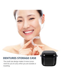 WESTWOOD WESTWOOD Denture Bath Case Cup Box Portable False Teeth Holder Storage Soak Container Orthodontic Retainer Case with Strainer Basket for Travel Cleaning Black  - Image 3