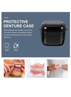 WESTWOOD WESTWOOD Denture Bath Case Cup Box Portable False Teeth Holder Storage Soak Container Orthodontic Retainer Case with Strainer Basket for Travel Cleaning Black  - Image 4