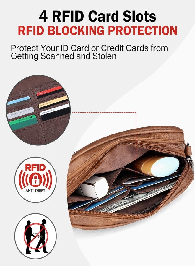 FADEON Wristlet Wallets for Women, Designer Leather RFID Crossbody Purse 5 Zippers, Credit Card Holder, Cell Phone Organizer, 1 Brown Retro Style - Image 5