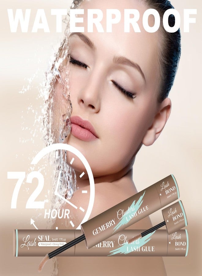 جيمري غراء رموش GEMERRY، بني اللون، غراء رموش مقاوم للماء لتثبيت الرموش العنقودية، لاصق رموش يدوم طويلاً 72 ساعة (5 مل + 5 مل، بني اللون) - Image 2