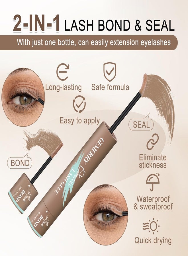 جيمري غراء رموش GEMERRY، بني اللون، غراء رموش مقاوم للماء لتثبيت الرموش العنقودية، لاصق رموش يدوم طويلاً 72 ساعة (5 مل + 5 مل، بني اللون) - Image 3