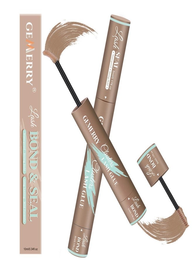 جيمري غراء رموش GEMERRY، بني اللون، غراء رموش مقاوم للماء لتثبيت الرموش العنقودية، لاصق رموش يدوم طويلاً 72 ساعة (5 مل + 5 مل، بني اللون) - Image 1