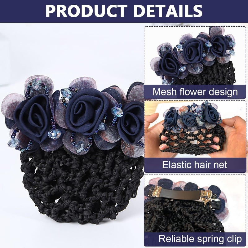 M'AYCREATE Floral Hair Snood Net Barrette Bun Cover Clip for Women Lady Maker Hairnet for Dancer Nurse Party Work or Daily 3 PCS - Image 2